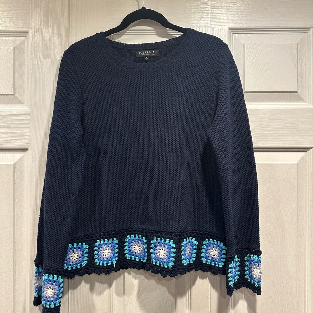 Joseph A Women's Navy Crochet Trim Top